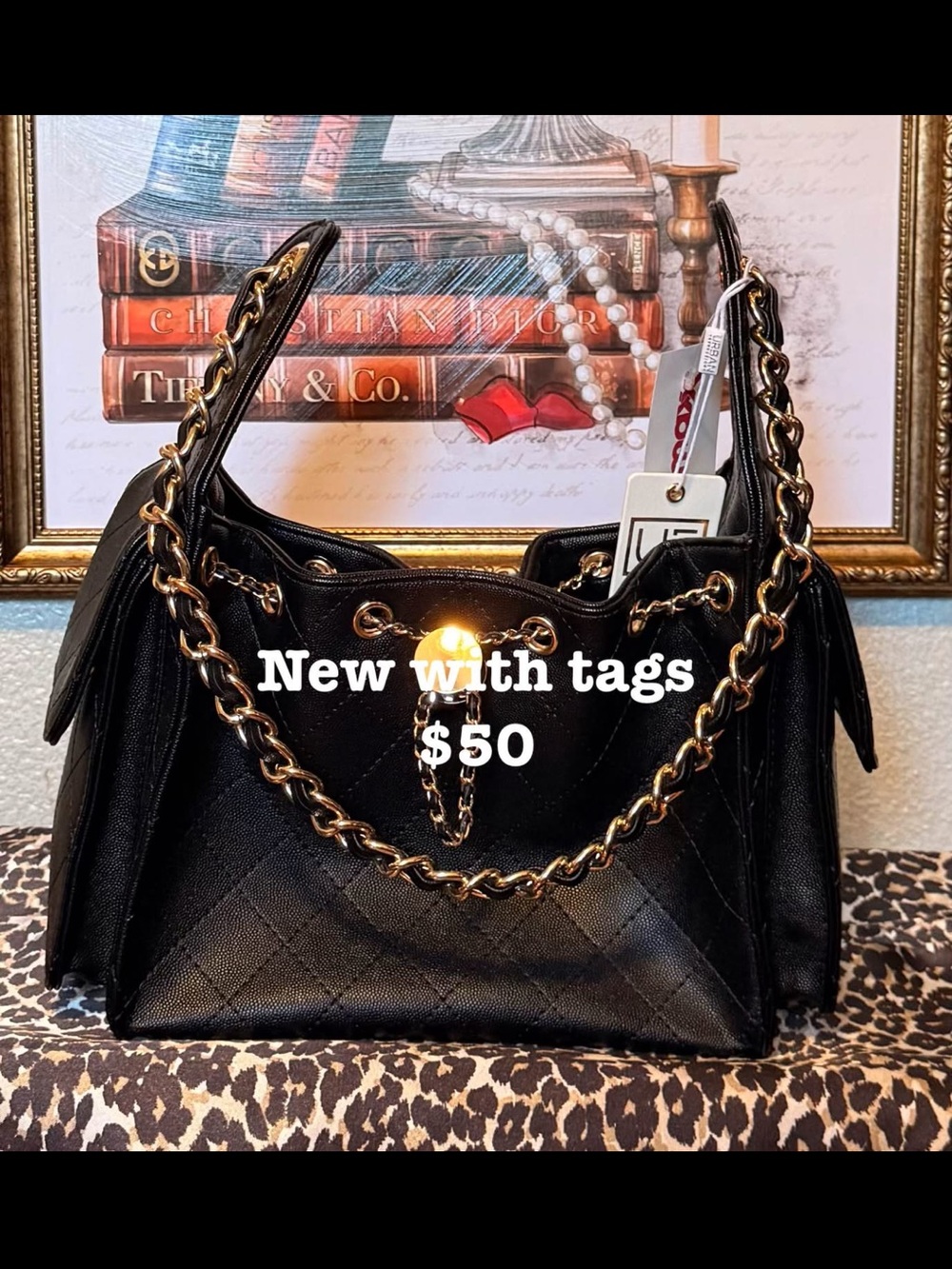 Black Quilted Chain-Handle Women's Shoulder Bag